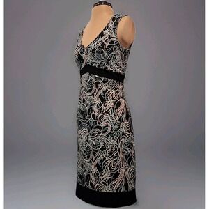 Ann Taylor Loft Midi Women's Black/Aqua/White Print Sleeveless Dress Sz 4